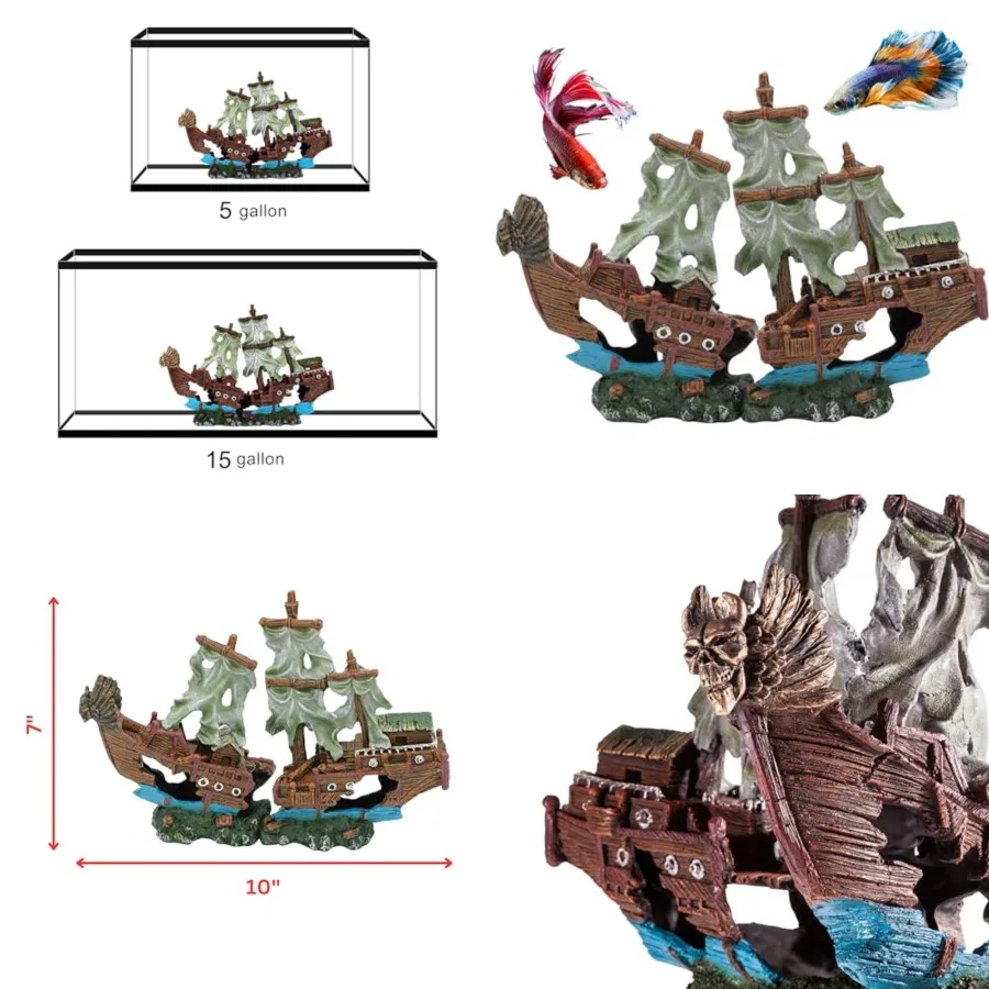 Shipwreck Aquarium Decorations Pirate Ship Ornament w/Sail 2 Pieces 5 Gallons and Larger Fish Tank, Sunken Ship Decoration Orna
Shipwreck Aquarium Decorations Pirate Ship Ornament w/Sail 2 Pieces 5 Gallons and Larger Fish Tank, Sunken Ship Decoration Orna