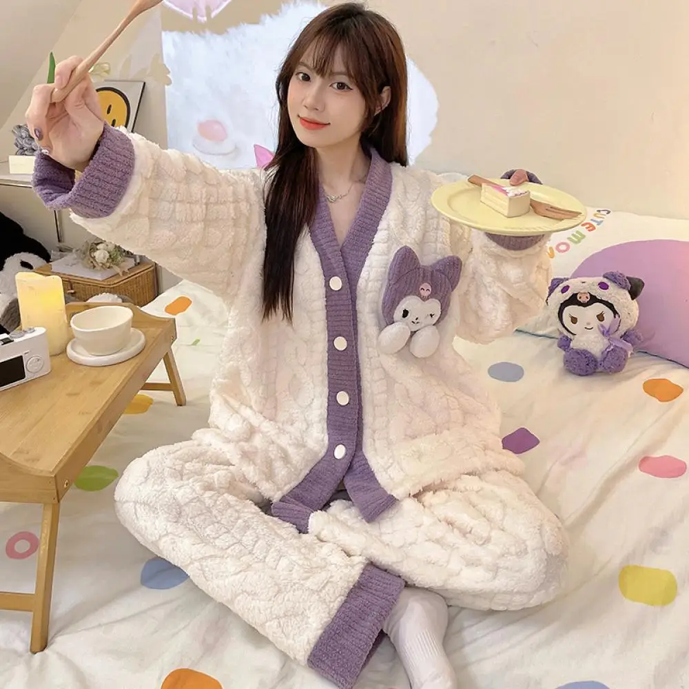 Kawaii Kuromi Winter Women Pajamas Set Sanrioed Anime Cartoon Flannel Thicken Warm Nightwear Homewear Tops Pants Sweet Girls
Kawaii Kuromi Winter Women Pajamas Set Sanrioed Anime Cartoon Flannel Thicken Warm Nightwear Homewear Tops Pants Sweet Girls