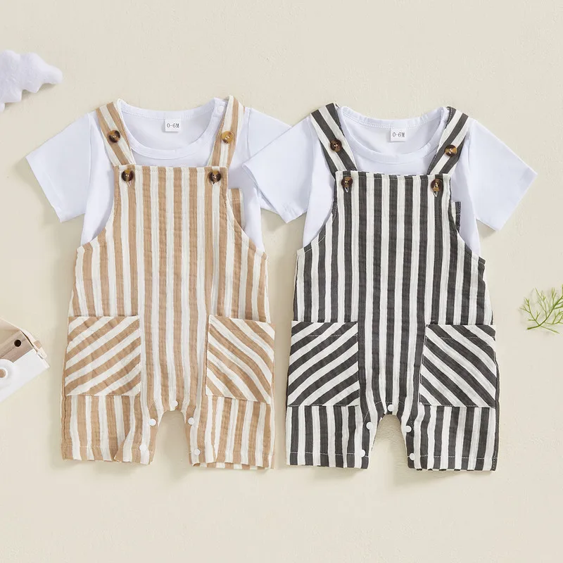 RUEWEY 0 to 3 Years Baby Boy Romper Sets Summer Clothes Short Sleeve Crew Neck T-shirt with Striped Overall Pants Outfit
RUEWEY 0 to 3 Years Baby Boy Romper Sets Summer Clothes Short Sleeve Crew Neck T-shirt with Striped Overall Pants Outfit