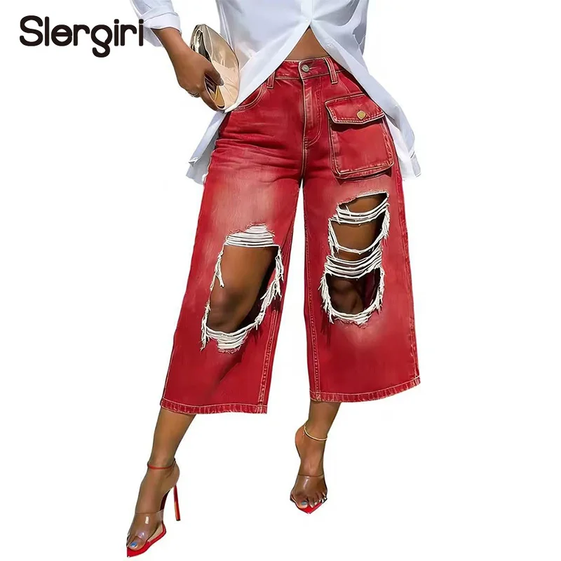 Slergiri American Retro Distressed Ripped Hole Jeans Women Fashion New 2026 Summer High Street Loose Wide Leg Cropped Pants
Slergiri American Retro Distressed Ripped Hole Jeans Women Fashion New 2026 Summer High Street Loose Wide Leg Cropped Pants