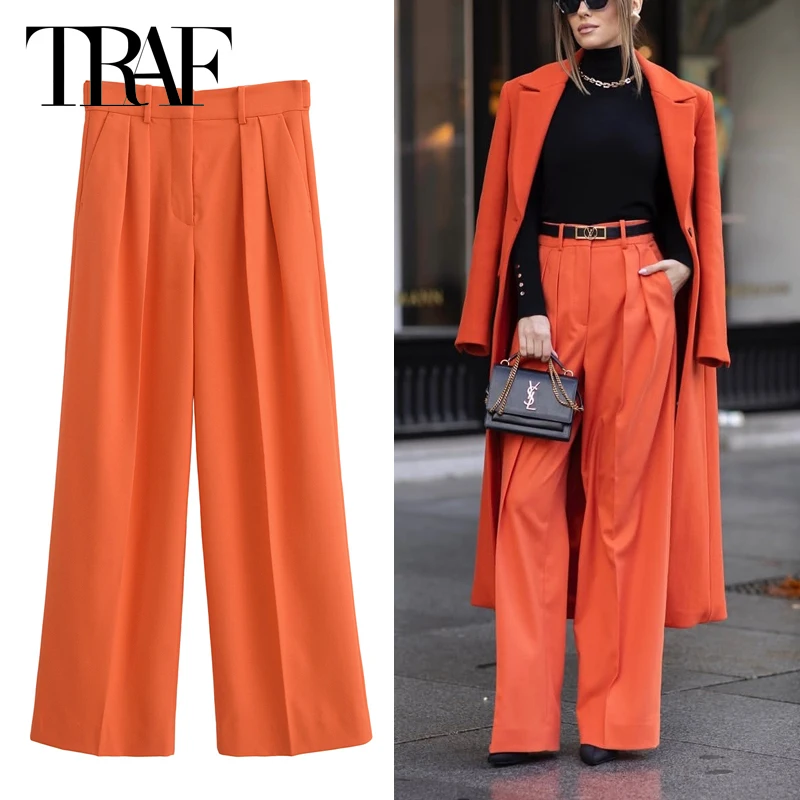 TRAF Women's Pants Spring 2025 Office Wear Women Orange Pleated Long Trousers Baggy Mid Waist Wide Leg Pant Ladies Fashion Pants
TRAF Women's Pants Spring 2025 Office Wear Women Orange Pleated Long Trousers Baggy Mid Waist Wide Leg Pant Ladies Fashion Pants