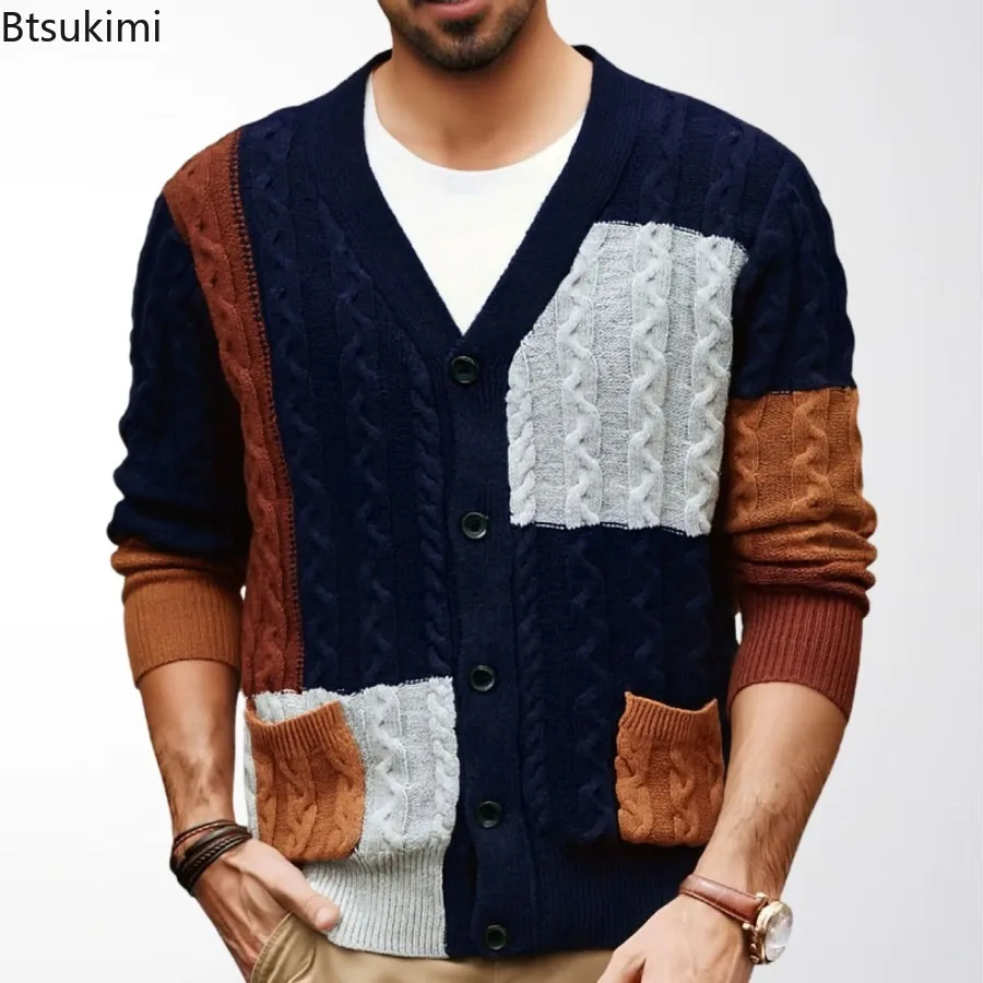 Новый мужской зимний свитер, модный ретро лоскутный вязаный кардиган на пуговицах с v-образным вырезом, более толстые карманы с длинными рукавами, мужской свитер, куртка
Новый мужской зимний свитер, модный ретро лоскутный вязаный кардиган на пуговицах с v-образным вырезом, более толстые карманы с длинными рукавами, мужской свитер, куртка