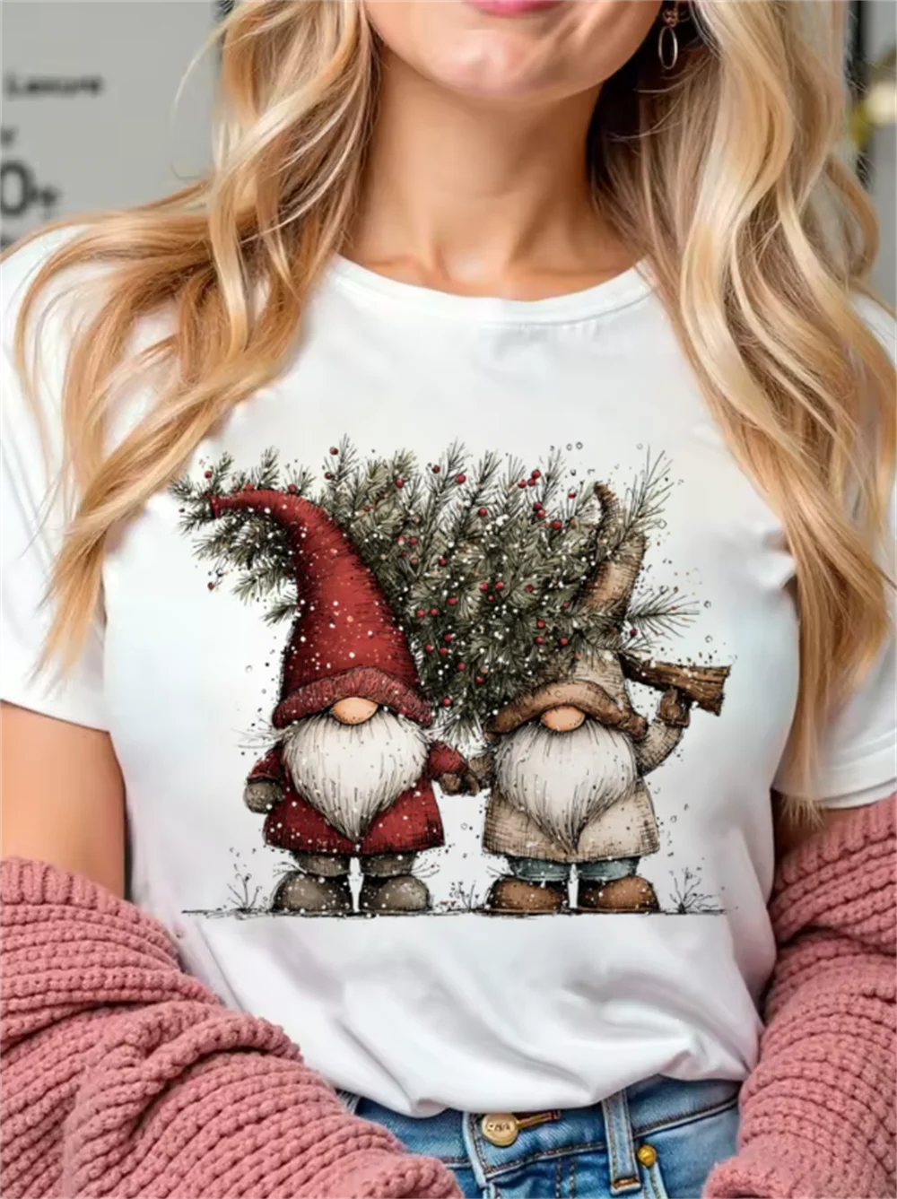 Christmas Top Cartoon Christmas Tree Pattern T-Shirt Cute Printed Women's Versatile Short Sleeve Printed Street White T-Shirt
Christmas Top Cartoon Christmas Tree Pattern T-Shirt Cute Printed Women's Versatile Short Sleeve Printed Street White T-Shirt