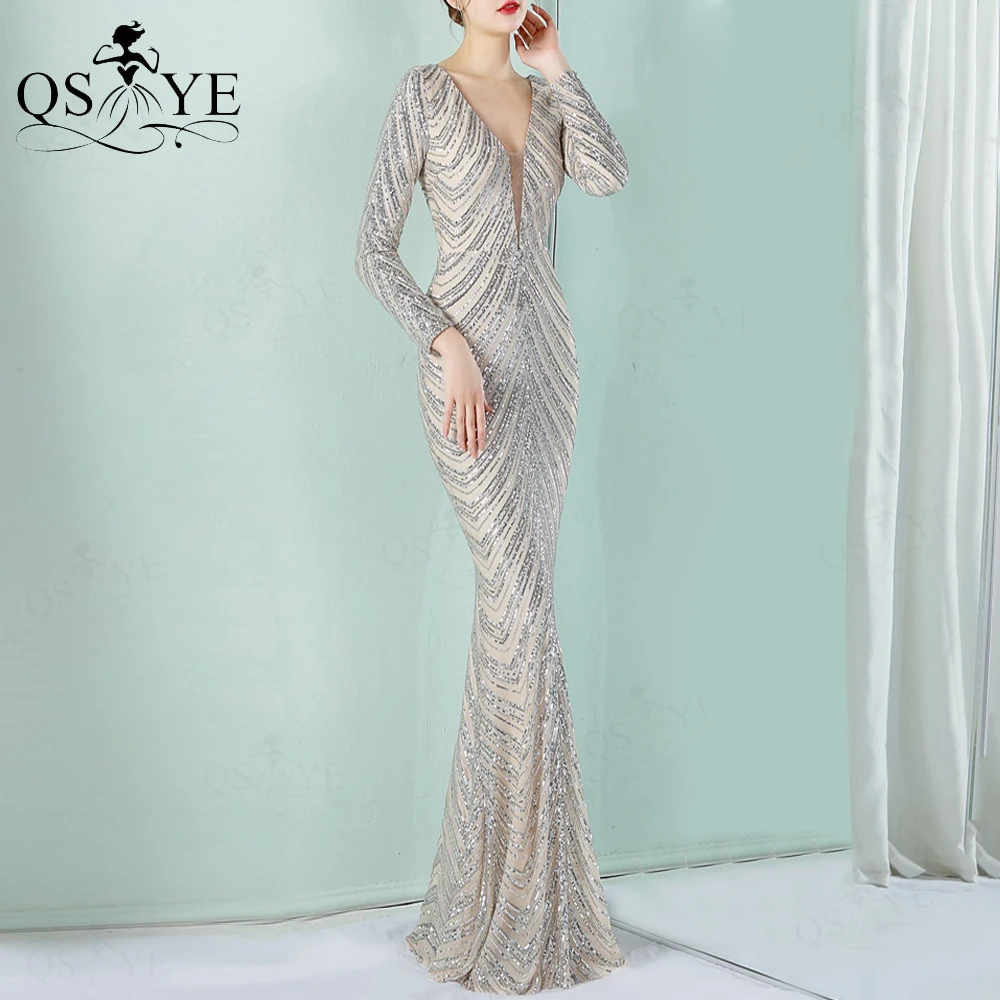 Silver Evening Dresses Long Sleeves Mermaid Prom Gown Pattern Sequined V Neck Sleeves Fit Elegant Women Celebrity Dress Chic
Silver Evening Dresses Long Sleeves Mermaid Prom Gown Pattern Sequined V Neck Sleeves Fit Elegant Women Celebrity Dress Chic