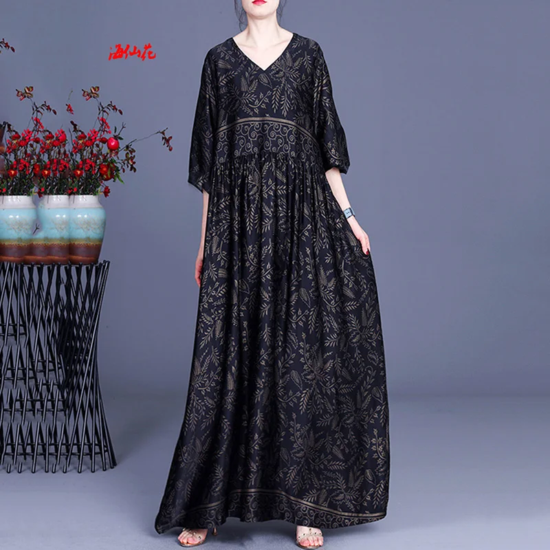 New Silk Dresses Women's Fashion Fragrant Cloud Yarn Brand Loose 5XL Printing Long Dresses 2024 Summer Dresses Female
New Silk Dresses Women's Fashion Fragrant Cloud Yarn Brand Loose 5XL Printing Long Dresses 2024 Summer Dresses Female