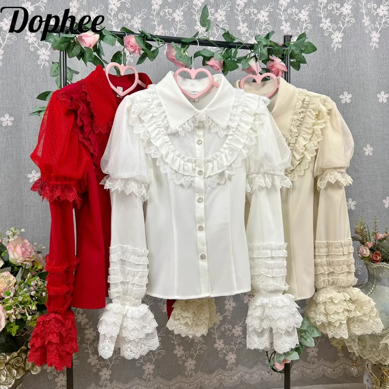 Dophee Original Cute Peter Pan Collar Women Shirts Spring Summer Removable Long Sleeve Blouses Elegant Lace Lolita Slimming Tops
Dophee Original Cute Peter Pan Collar Women Shirts Spring Summer Removable Long Sleeve Blouses Elegant Lace Lolita Slimming Tops