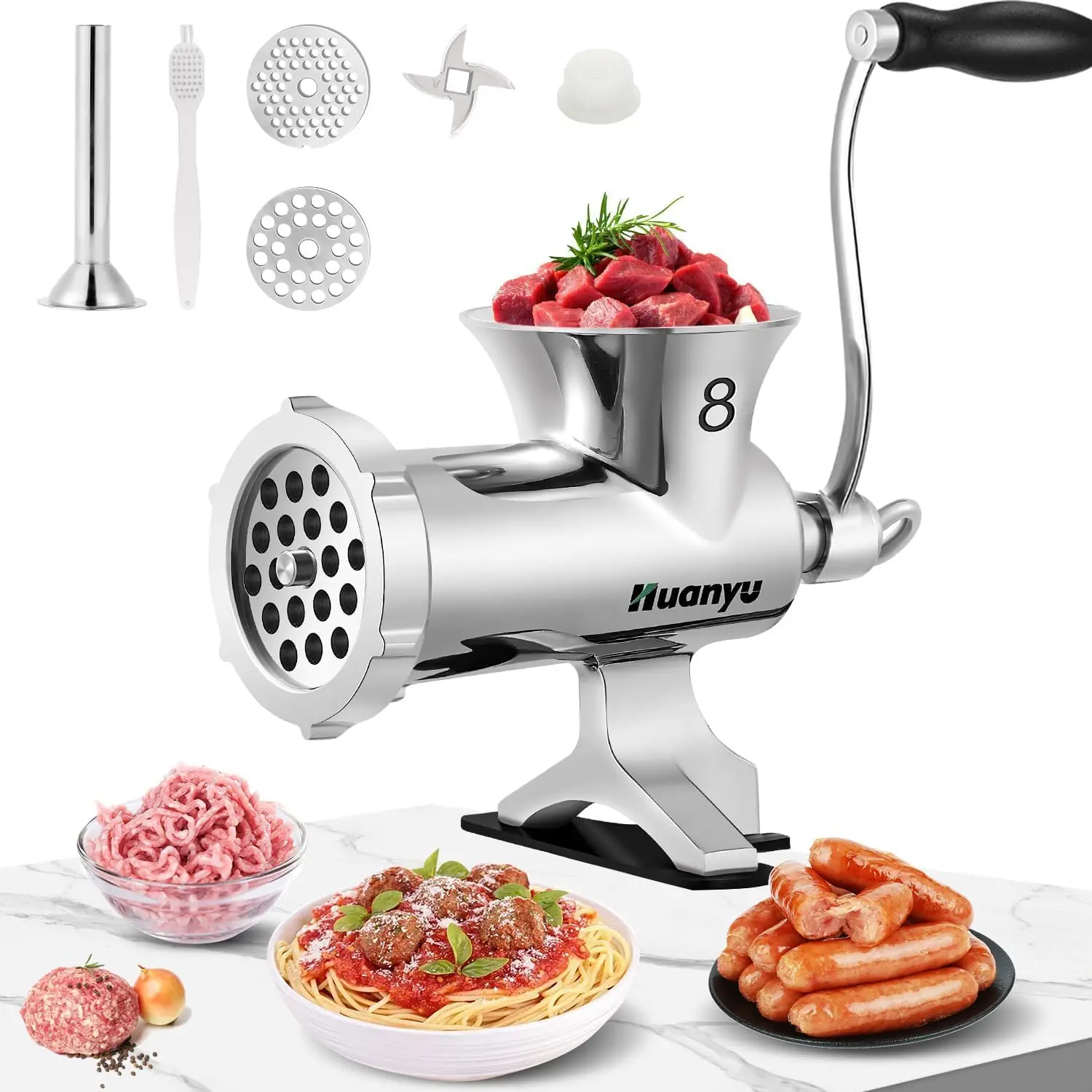 Huanyu Manual Meat Grinder Stainless Steel Hand Cranked Meat Grinding Machine Household Pork Mincer Sausage Maker (NO.8)
Huanyu Manual Meat Grinder Stainless Steel Hand Cranked Meat Grinding Machine Household Pork Mincer Sausage Maker (NO.8)