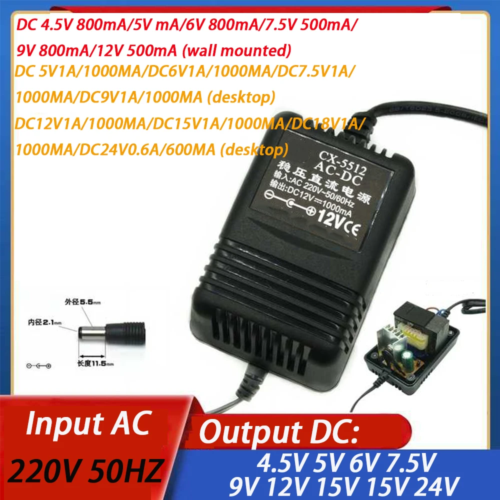 1Pcs Output DC 1A 4.5V 5V 6V 7.5V 9V 12V 15V 15V 24V Power Transformer Input AC 220V 50HZ Output Voltage Pure Copper Material
1Pcs Output DC 1A 4.5V 5V 6V 7.5V 9V 12V 15V 15V 24V Power Transformer Input AC 220V 50HZ Output Voltage Pure Copper Material