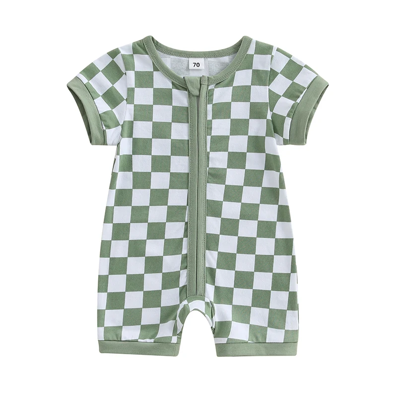 Baby Summer Romper Checkerboard Print Short Sleeve Round Neck Zipper Front Jumpsuit
Baby Summer Romper Checkerboard Print Short Sleeve Round Neck Zipper Front Jumpsuit