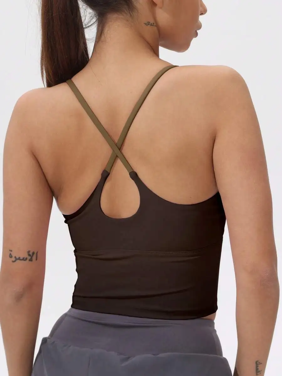 Womens Sports Camisole With Fixed Pads Cross Back Yoga Tank Top Black
Womens Sports Camisole With Fixed Pads Cross Back Yoga Tank Top Black
