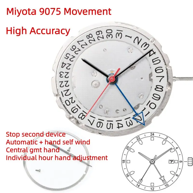 GMT четыре стрелки JP Miyota 9075, автоматический механизм, замена механизма, 24 камня, высокая точность, сменные аксессуары для часов
GMT четыре стрелки JP Miyota 9075, автоматический механизм, замена механизма, 24 камня, высокая точность, сменные аксессуары для часов