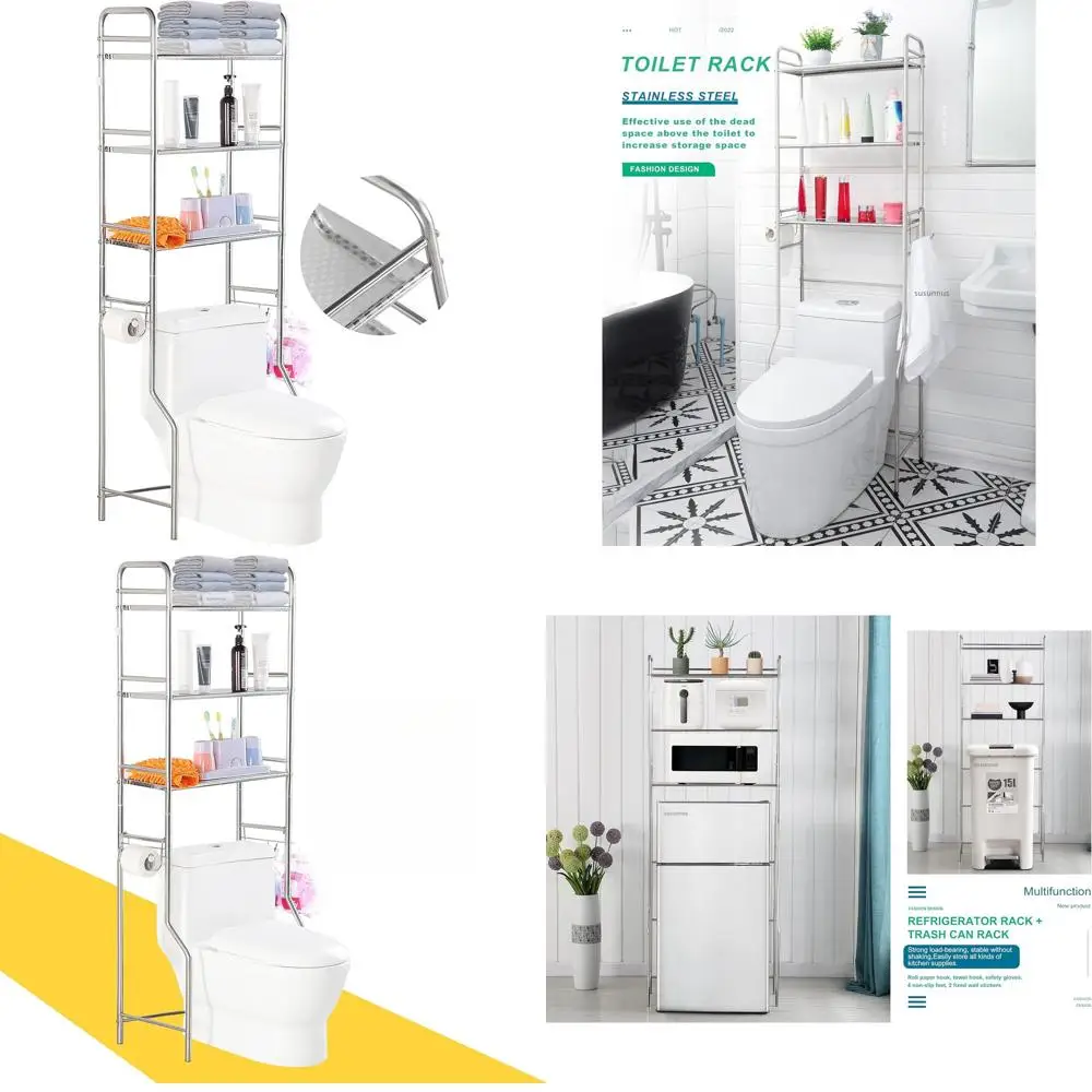 Over Toilet 3-Tier Storage Shelf with Toilet Paper Holder, Stainless Steel, Silver, Practical and Durable
Over Toilet 3-Tier Storage Shelf with Toilet Paper Holder, Stainless Steel, Silver, Practical and Durable