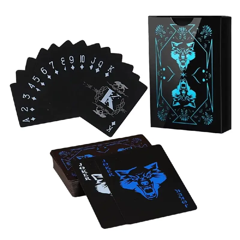 New Waterproof Plastic Playing Cards - Black and Blue Wolf Design Poker Set for Texas Hold'em, Board Games & Parties
New Waterproof Plastic Playing Cards - Black and Blue Wolf Design Poker Set for Texas Hold'em, Board Games & Parties