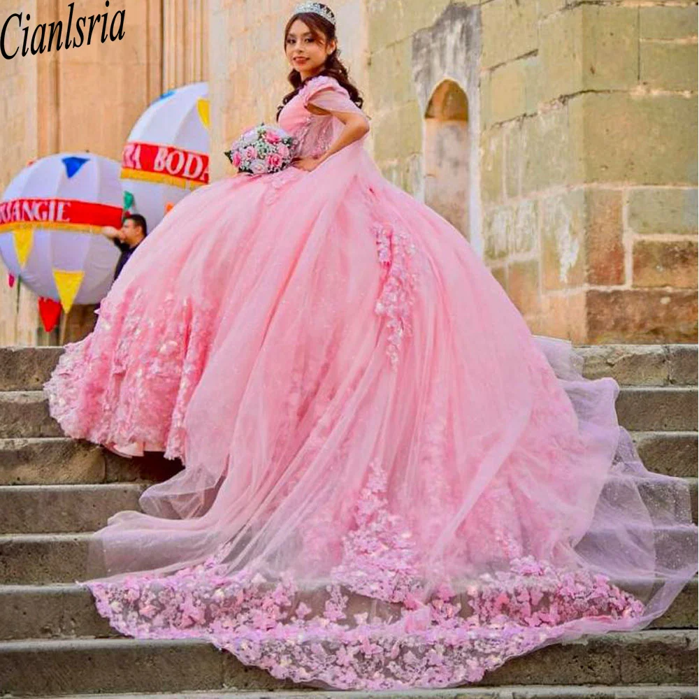 Pink 3D Flowers Ball Gown Quinceanera Dresses Applique Lace Sequin Sweet 16 Gown Customized Off Shoulder Vestidos De 15 XV Años
Pink 3D Flowers Ball Gown Quinceanera Dresses Applique Lace Sequin Sweet 16 Gown Customized Off Shoulder Vestidos De 15 XV Años