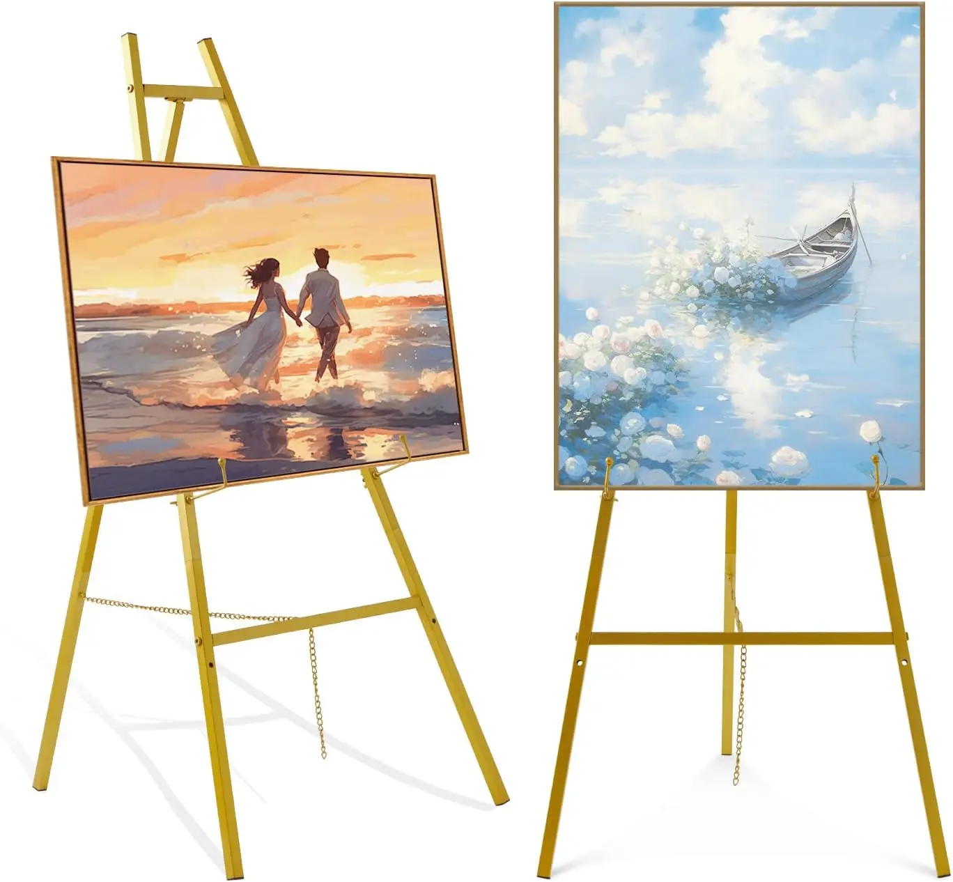 43.5" Gold Easel Stand for Signs, Heavy Duty Adjustable Floor Display for Wedding, Posters, Art
43.5" Gold Easel Stand for Signs, Heavy Duty Adjustable Floor Display for Wedding, Posters, Art