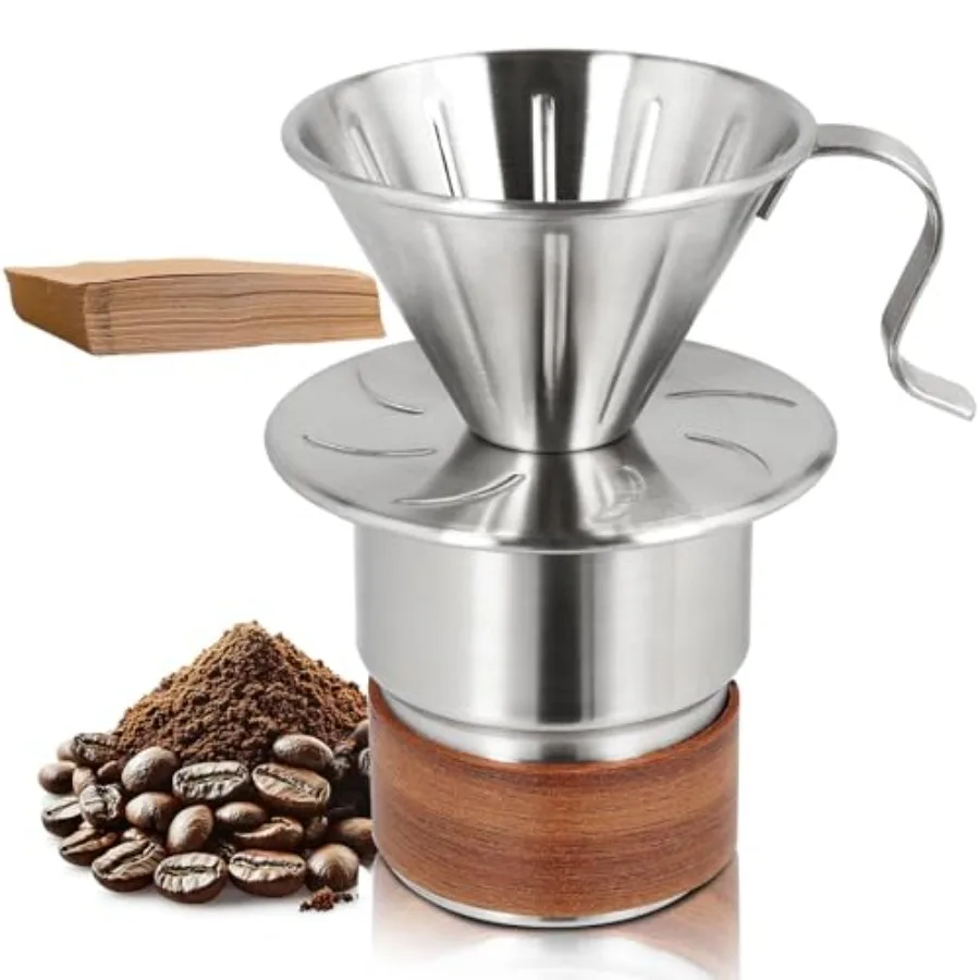 Pour Over Coffee Maker 300ml Portable Cup 304 Thickened Stainless Steel Drip Coffeemaker Set with 50pcs V60 Cone Paper Filters
Pour Over Coffee Maker 300ml Portable Cup 304 Thickened Stainless Steel Drip Coffeemaker Set with 50pcs V60 Cone Paper Filters