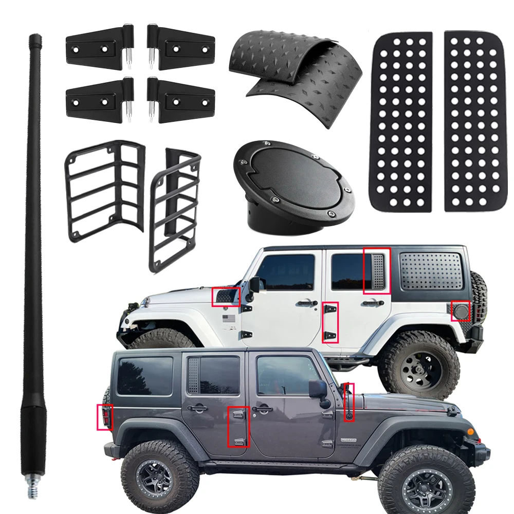 For Jeep Wrangler JK 2007-2018 Car Antenna /Cowl Body Armor/ Rear Taillight Guard Protector Cover/Gas Cap Cover/ Door Side Hinge
For Jeep Wrangler JK 2007-2018 Car Antenna /Cowl Body Armor/ Rear Taillight Guard Protector Cover/Gas Cap Cover/ Door Side Hinge
