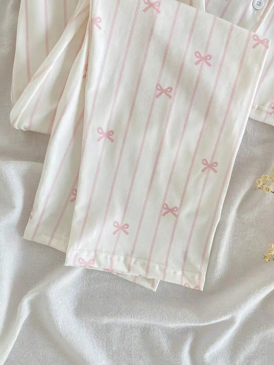 Womens Pink Striped Bow Print Pajama Set Soft Fleece Loungewear Two Piece Sleepwear
Womens Pink Striped Bow Print Pajama Set Soft Fleece Loungewear Two Piece Sleepwear