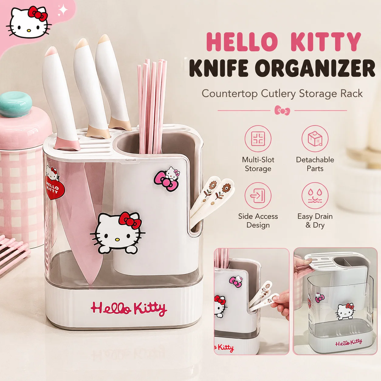 Cute Hello Kitty Kitchen Knife Storage Holder Multifunctional Cutlery Chopstick Organizer Drainable Countertop Utensil Rack
Cute Hello Kitty Kitchen Knife Storage Holder Multifunctional Cutlery Chopstick Organizer Drainable Countertop Utensil Rack