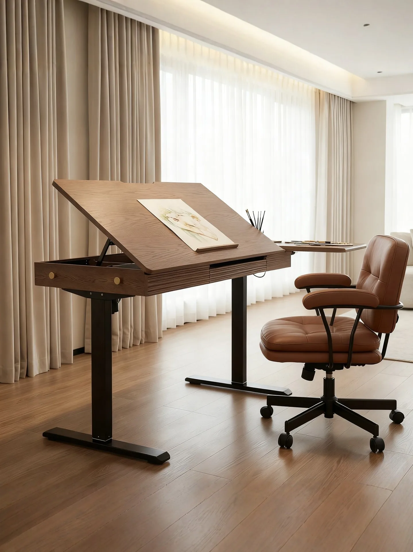 Solid wood adult student home desk study table electric lifting table tiltable calligraphy art painting table
Solid wood adult student home desk study table electric lifting table tiltable calligraphy art painting table