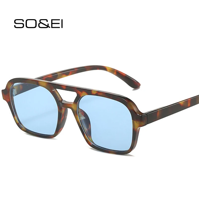 SO&EI Retro Double Bridges Square Women Sunglasses Fashion Leopard Blue Tea Eyewear Shades UV400 Men Brand Designer Sun Glasses
SO&EI Retro Double Bridges Square Women Sunglasses Fashion Leopard Blue Tea Eyewear Shades UV400 Men Brand Designer Sun Glasses