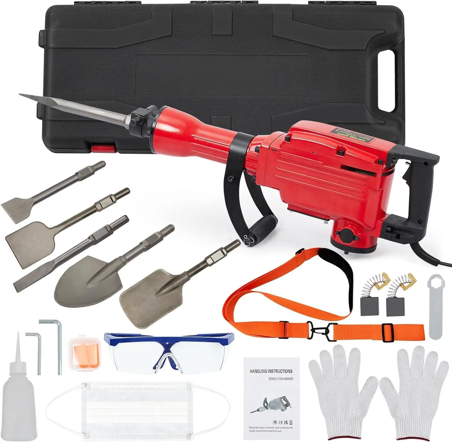 Demolition Jack Hammer 2200W 6PCS Chisels Bit Set W/Case, 1400 BPM Jack Hammer Concrete Breaker Tool Kit, Noise-Canceling Earplu
Demolition Jack Hammer 2200W 6PCS Chisels Bit Set W/Case, 1400 BPM Jack Hammer Concrete Breaker Tool Kit, Noise-Canceling Earplu