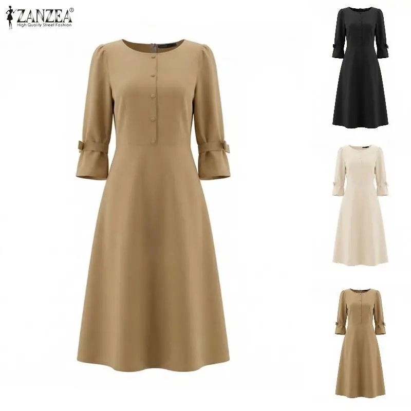 Elegant Women OL Work Dress ZANZEA Summer Solid Color A Line Midi Dresses O Neck Short Sleeve Sundress Holiday Vestidos 2026
Elegant Women OL Work Dress ZANZEA Summer Solid Color A Line Midi Dresses O Neck Short Sleeve Sundress Holiday Vestidos 2026
