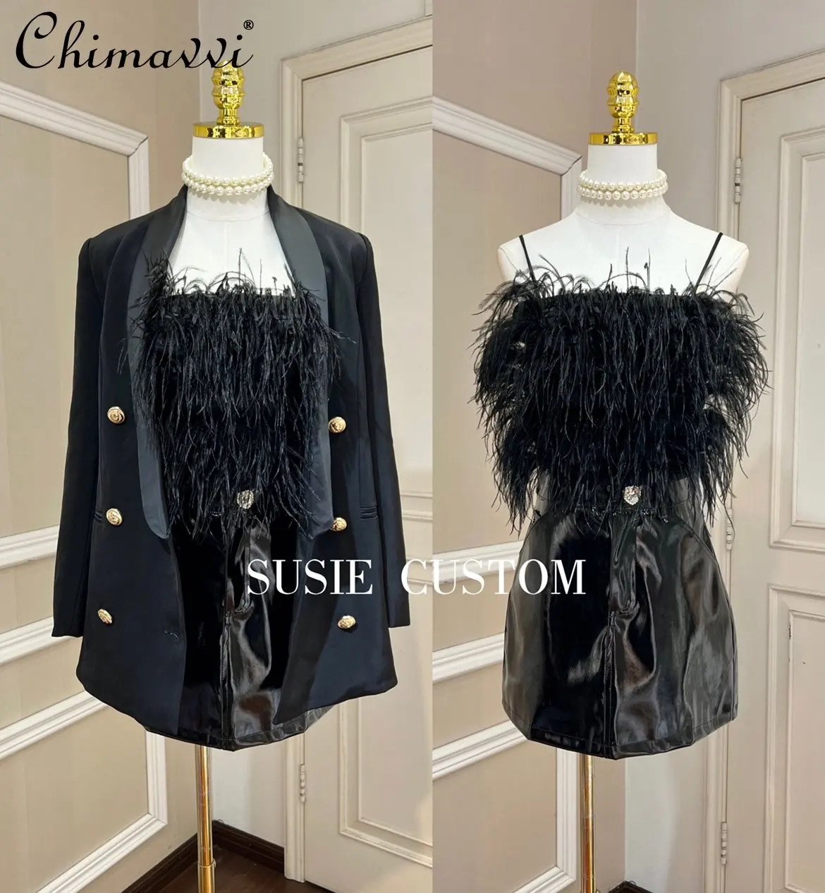 Autumn New Multi-Layer Feather Stitching Satin Sling Top and High Waist Love Drill Buckle Patent Leather Skirt Two-Piece Set
Autumn New Multi-Layer Feather Stitching Satin Sling Top and High Waist Love Drill Buckle Patent Leather Skirt Two-Piece Set