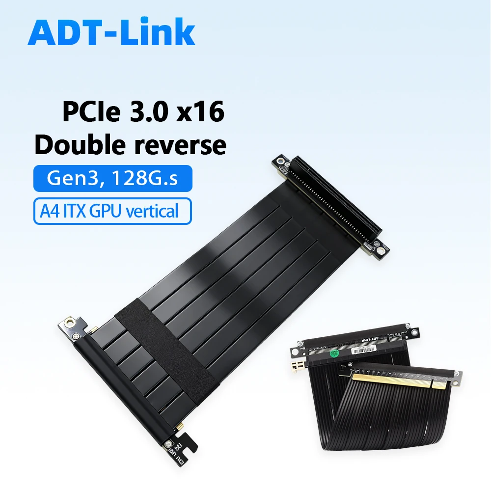 PCIE 3.0 X16 Double Reverse Riser Graphics Card GPU Extension Cable Full Speed Stable Compatible ITX A4 Chassis Black White