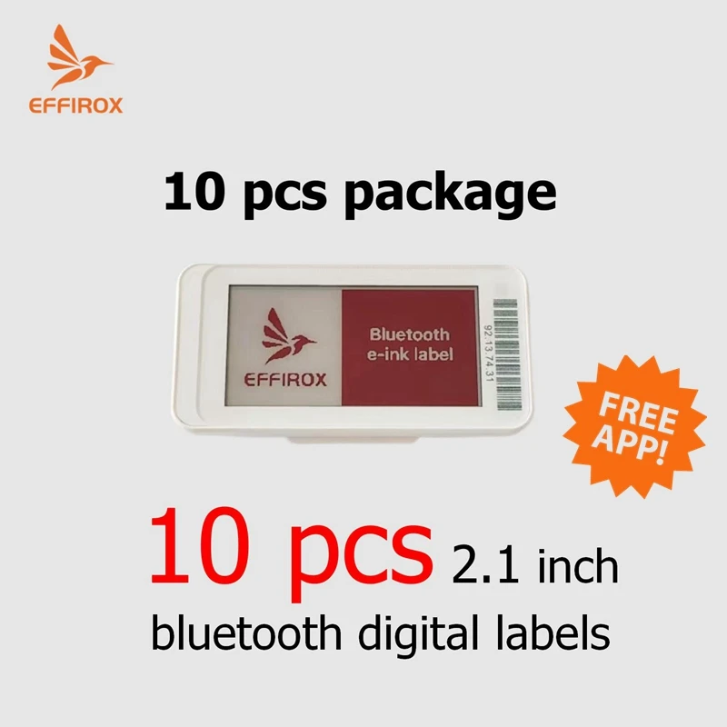 10 pcs 2.1 inch electronic shelf labels bluetooth, effirox bluetooth digital label solution for small shops, No Need Gateway
10 pcs 2.1 inch electronic shelf labels bluetooth, effirox bluetooth digital label solution for small shops, No Need Gateway