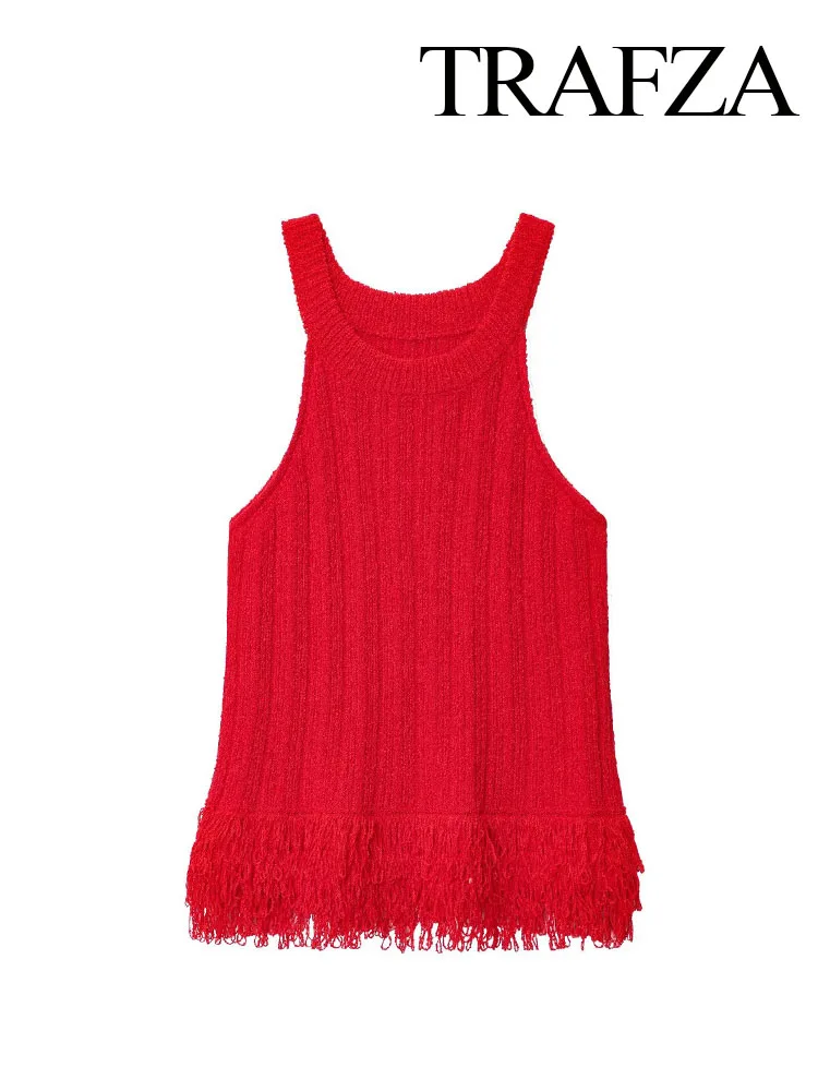 TRAFZA Women's Summer Sexy Chic Sweater Vest Solid O-Neck Tassel Decoration Female New Fashion Slim Sleeveless Knitted Tops
TRAFZA Women's Summer Sexy Chic Sweater Vest Solid O-Neck Tassel Decoration Female New Fashion Slim Sleeveless Knitted Tops
