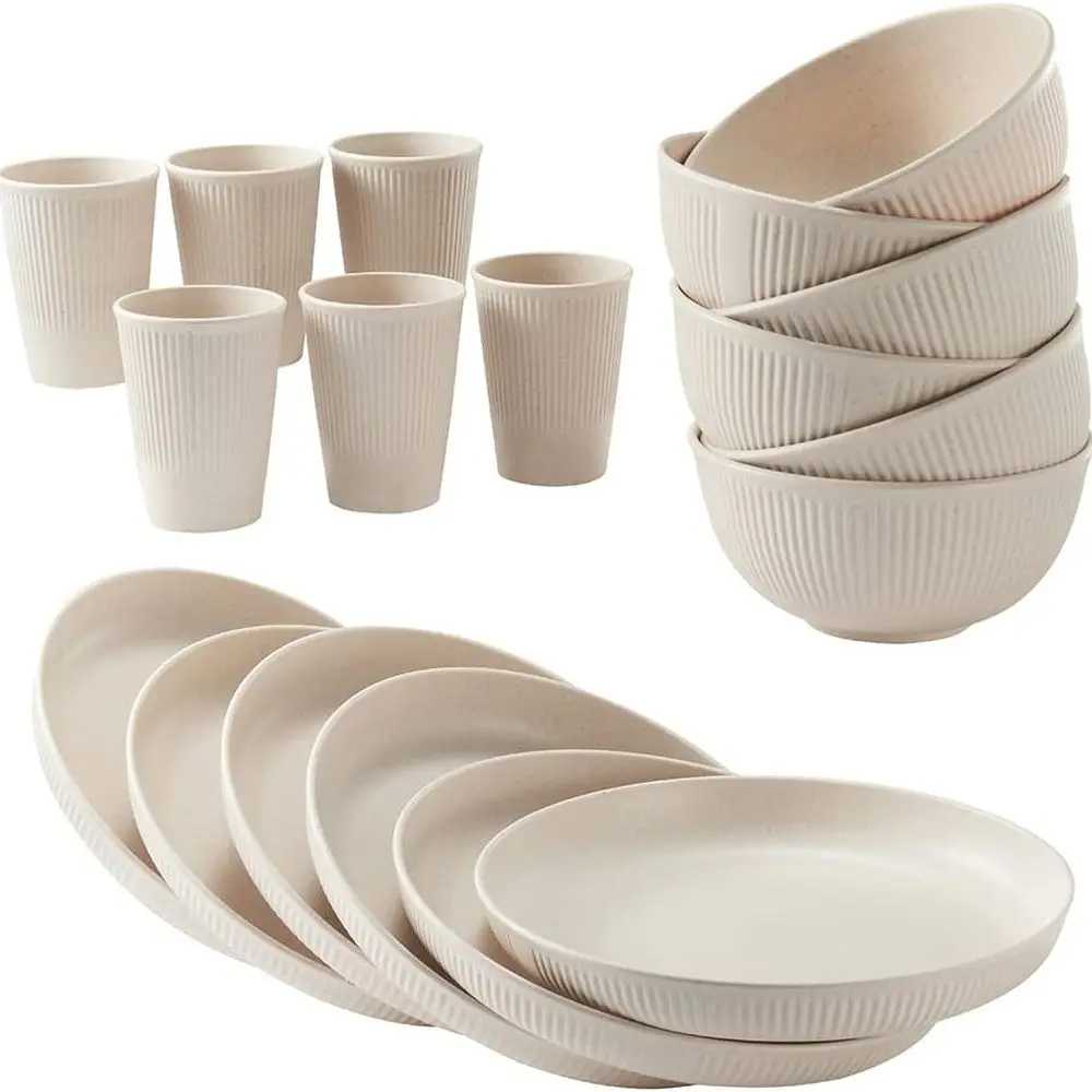 18pcs Wheat Straw Dinnerware Sets Unbreakable Reusable Dinnerware Set Kitchen Cups Plates and Bowls Sets Dishwasher Microwave Sa
18pcs Wheat Straw Dinnerware Sets Unbreakable Reusable Dinnerware Set Kitchen Cups Plates and Bowls Sets Dishwasher Microwave Sa