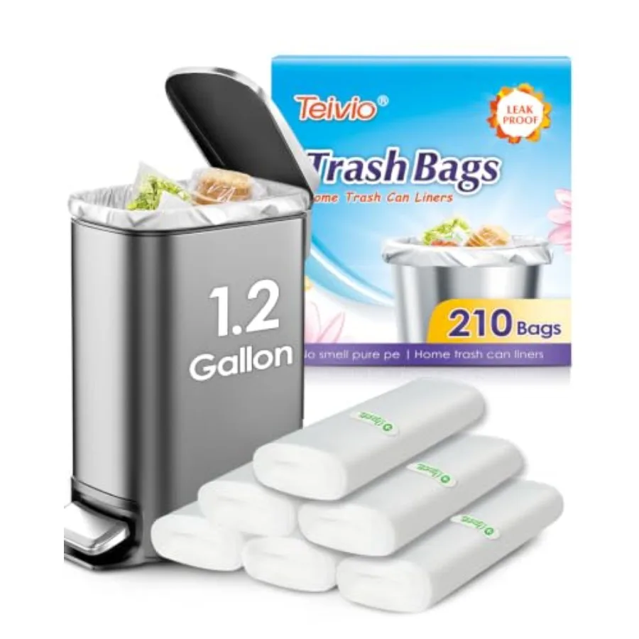 1.2 Gallon 210 Counts Strong Trash Bags Garbage Bags, Bathroom Trash Can Waste Basket Liners, Small Plastic Bags for home offic
1.2 Gallon 210 Counts Strong Trash Bags Garbage Bags, Bathroom Trash Can Waste Basket Liners, Small Plastic Bags for home offic