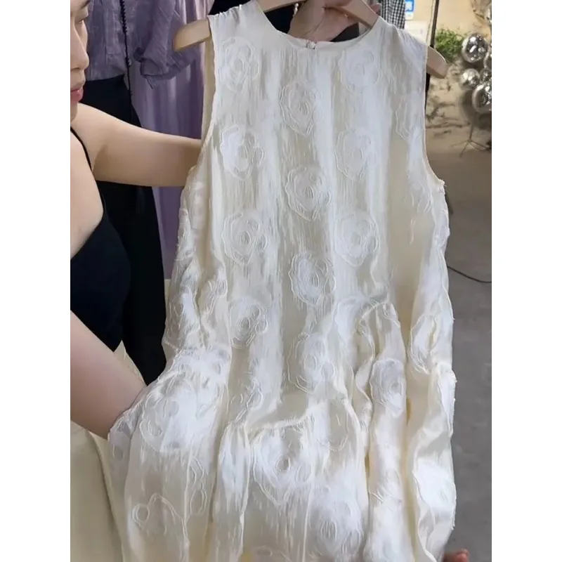Loose Off-white Mid-length Dress Fashionable French Three-dimensional Cut Sleeveless Dress for Women
Loose Off-white Mid-length Dress Fashionable French Three-dimensional Cut Sleeveless Dress for Women