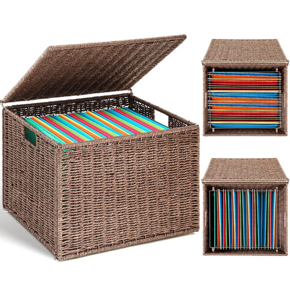 Oversized Decorative Storage Box Measuring 18 X 16 X 13 Inches, Made of Wicker Seagrass. This File Basket Organizer Is Designed for Both Letter And Legal-Sized Documents, Featuring a Hand- Design And a Lid
Oversized Decorative Storage Box Measuring 18 X 16 X 13 Inches, Made of Wicker Seagrass. This File Basket Organizer Is Designed for Both Letter And Legal-Sized Documents, Featuring a Hand- Design And a Lid