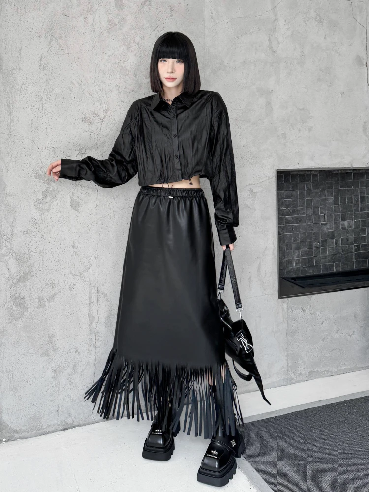 Весенне-осенняя длинная юбка из искусственной кожи с эластичным поясом и бахромой, модная, для города, повседневная, для дома, женская
Весенне-осенняя длинная юбка из искусственной кожи с эластичным поясом и бахромой, модная, для города, повседневная, для дома, женская