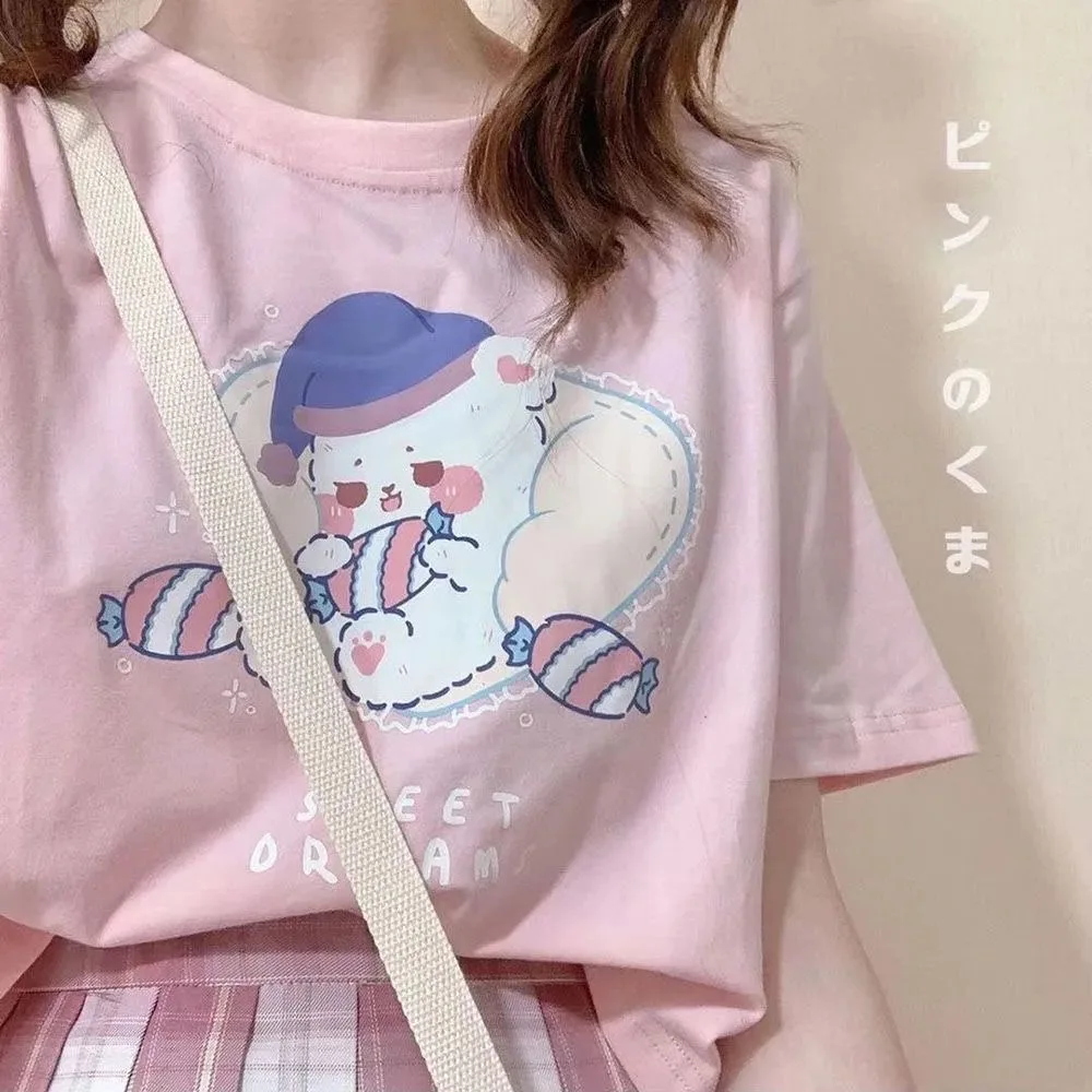 Cute Cartoon Bear Pink Tshirts Women 100% Cotton Y2K Kawaii Crop Tops Y2K 2000s Japanese Style Summer Tee Shoujo Girls T-shirt
Cute Cartoon Bear Pink Tshirts Women 100% Cotton Y2K Kawaii Crop Tops Y2K 2000s Japanese Style Summer Tee Shoujo Girls T-shirt