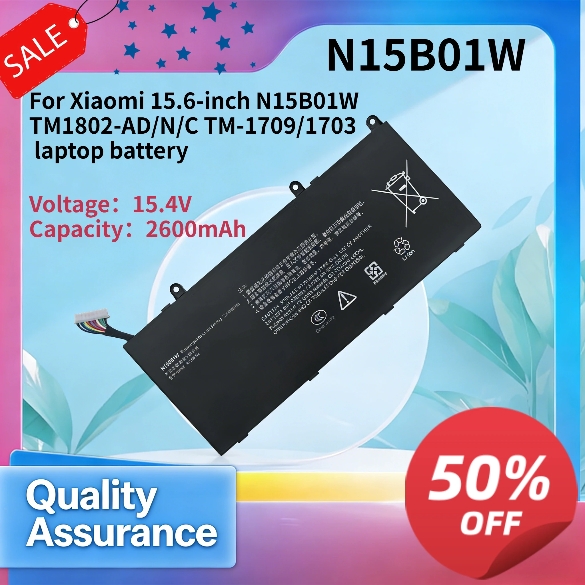N15B01W 2600mAh 15.4V High Quality Laptop Battery Compatible with Xiaomi 15.6 Inch TM1802-AD N C TM-1709 1703
N15B01W 2600mAh 15.4V High Quality Laptop Battery Compatible with Xiaomi 15.6 Inch TM1802-AD N C TM-1709 1703