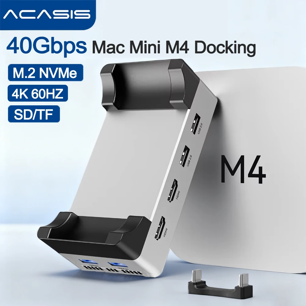 ACASIS Mac Mini Docking Station USB HUB Type-C to DP 4K60Hz 40Gbps M.2 NVMe SSD Enclosure SD&TF for Mac Mini M4 Dock & Stand
ACASIS Mac Mini Docking Station USB HUB Type-C to DP 4K60Hz 40Gbps M.2 NVMe SSD Enclosure SD&TF for Mac Mini M4 Dock & Stand