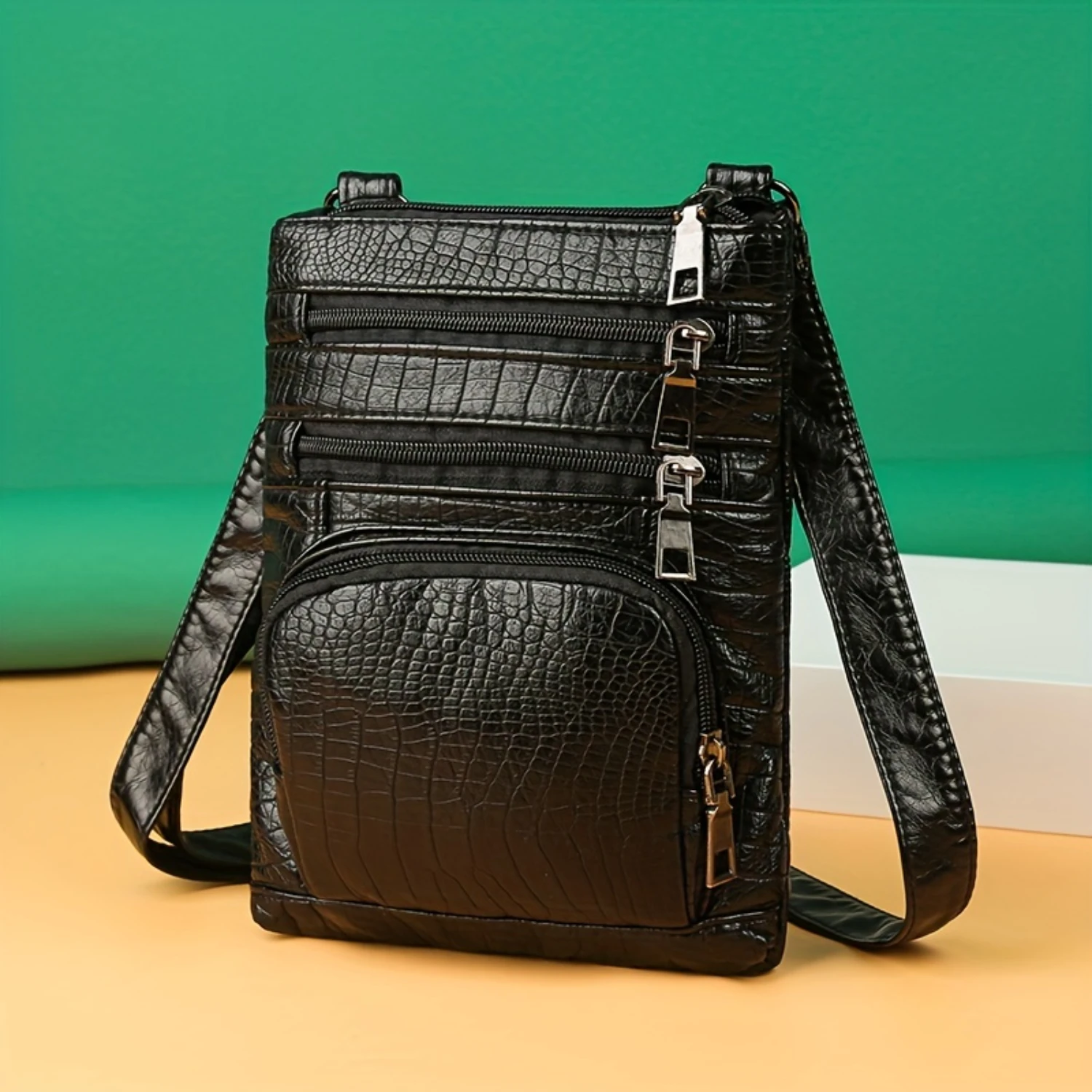 Crocodile Embossed Phone Bag, Mini PU Leather Crossbody Bag, Women's Multi Zipper Square Purse
Crocodile Embossed Phone Bag, Mini PU Leather Crossbody Bag, Women's Multi Zipper Square Purse