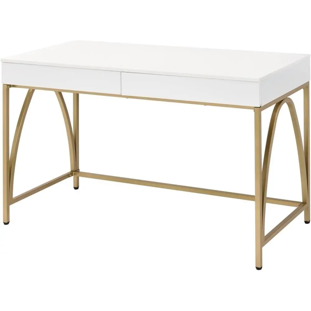 White High Gloss Wooden Top Writing Desk Gold Finish Office Study Customized
White High Gloss Wooden Top Writing Desk Gold Finish Office Study Customized