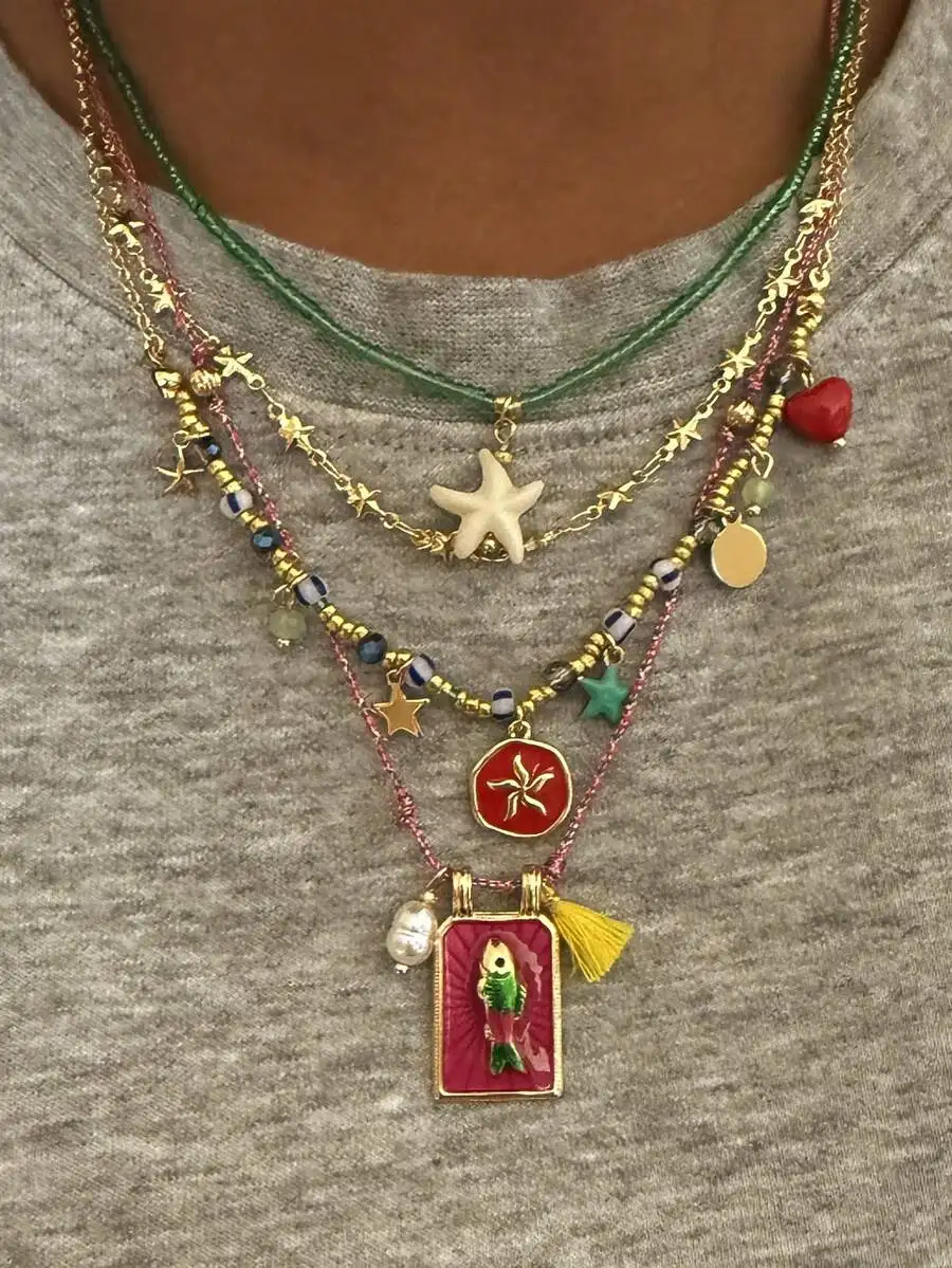 4pcs Bohemian Handmade Beaded Colorful Square Fish & Starfish Pendant Multilayer Necklace Set For Women, Suitable For Daily, Par
4pcs Bohemian Handmade Beaded Colorful Square Fish & Starfish Pendant Multilayer Necklace Set For Women, Suitable For Daily, Par
