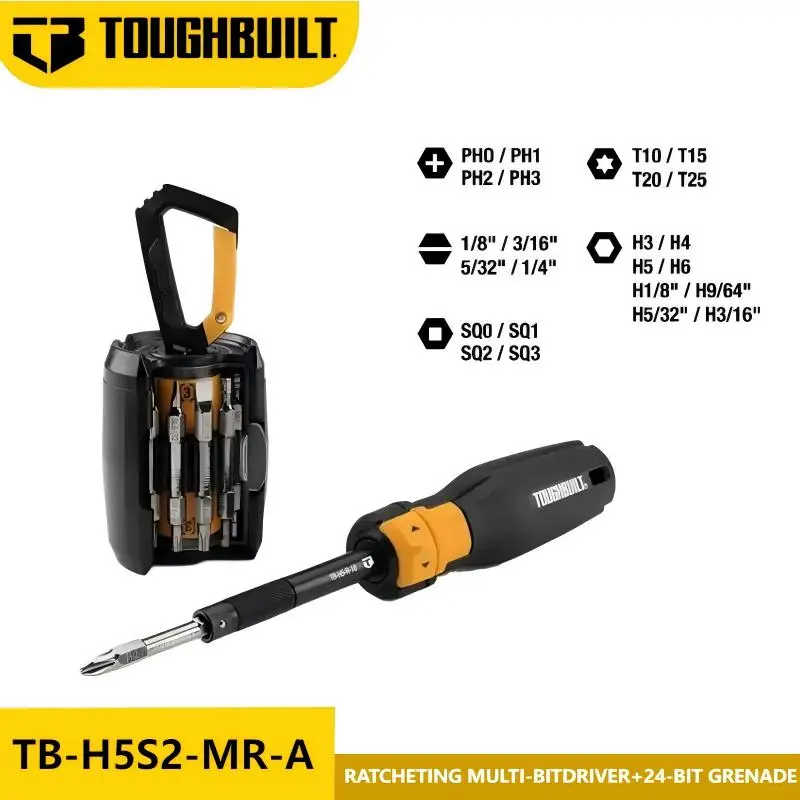 TOUGHBUILT TB-H5S2-MR-A Ratchet Multi Driver + 24 Head Grenade Portable Multifunction Screwdriver Hand Tools
TOUGHBUILT TB-H5S2-MR-A Ratchet Multi Driver + 24 Head Grenade Portable Multifunction Screwdriver Hand Tools
