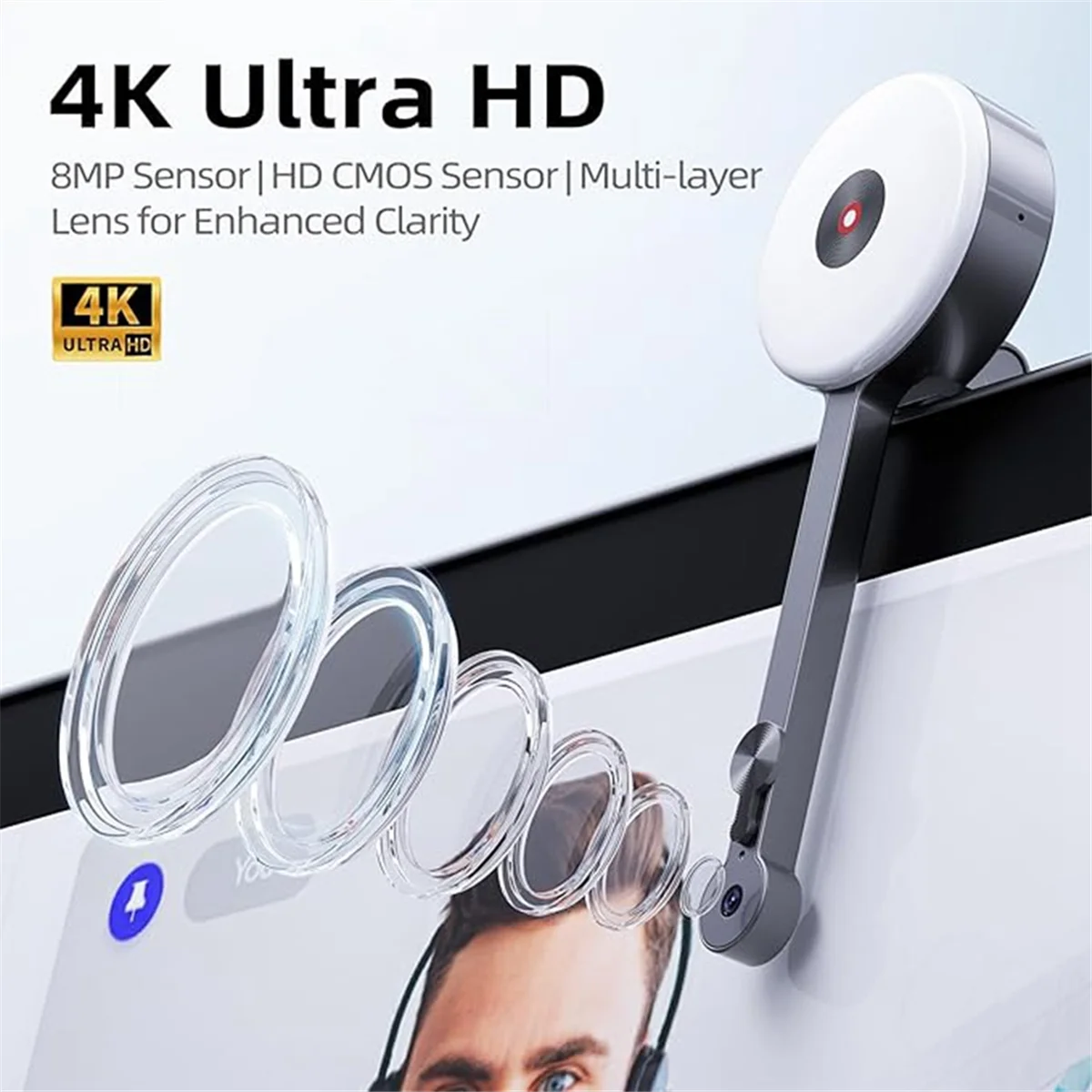 AB-4K Webcam with Fill Light,HD 4k/30FPS Webcam for PC Laptop, Eye Contact Web Camera for Zoom, Skype, YouTube &
AB-4K Webcam with Fill Light,HD 4k/30FPS Webcam for PC Laptop, Eye Contact Web Camera for Zoom, Skype, YouTube &