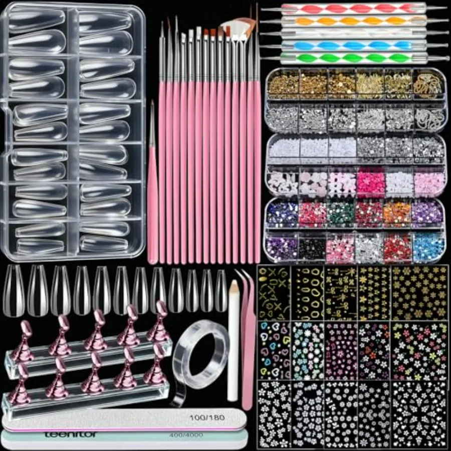 Acrylic Nail Kit with Clear Coffin Nail Tips, Nail Charms and Gems, Nail Stickers, Nail Art Brushes, Nail Dotting Tools, Nail S
Acrylic Nail Kit with Clear Coffin Nail Tips, Nail Charms and Gems, Nail Stickers, Nail Art Brushes, Nail Dotting Tools, Nail S