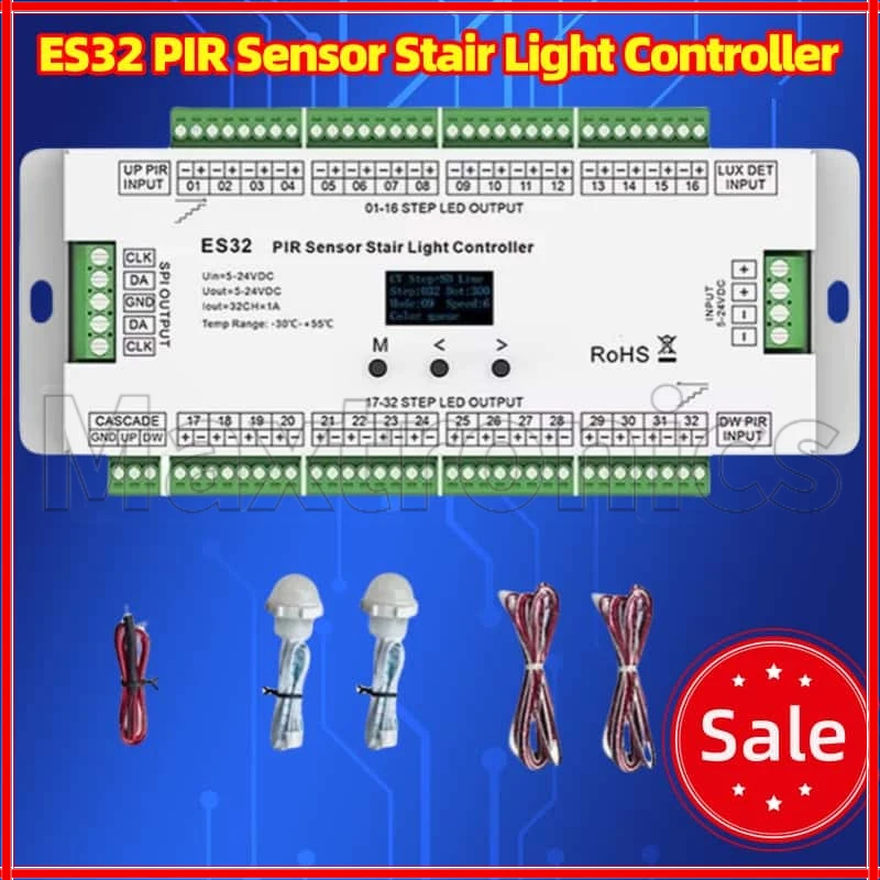 32CH ES32 PIR Sensor Stair Light Controller PIR Human Body Infrared Sensor Switch Output Connected to Low Voltage LED Light Belt
32CH ES32 PIR Sensor Stair Light Controller PIR Human Body Infrared Sensor Switch Output Connected to Low Voltage LED Light Belt
