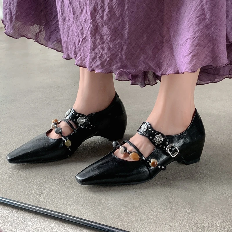 Women's new spring and autumn genuine leather cowhide square head metal rivet bead high heels retro Mary Jane shoes
Women's new spring and autumn genuine leather cowhide square head metal rivet bead high heels retro Mary Jane shoes