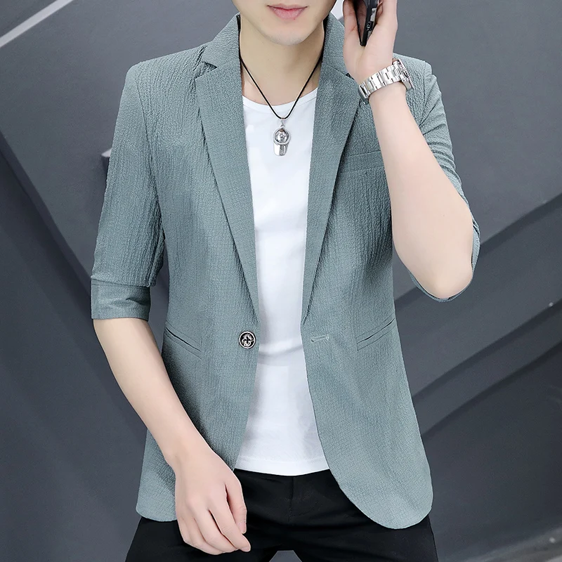 Slim Fit f Sve Summer Thin Men's Suit Jaet ort Sve Korean Sle Casual Western Clothes Pure Color Faionable
Slim Fit f Sve Summer Thin Men's Suit Jaet ort Sve Korean Sle Casual Western Clothes Pure Color Faionable