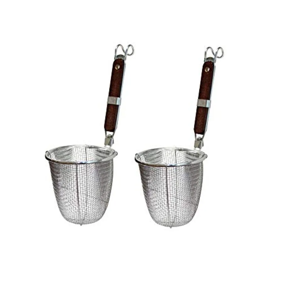 2-Pack Stainless Steel Noodle Strainer Basket with Wood Handle - Kitchen Spider for Pasta Ramen Dumplings and Deep-Fried Foods
2-Pack Stainless Steel Noodle Strainer Basket with Wood Handle - Kitchen Spider for Pasta Ramen Dumplings and Deep-Fried Foods
