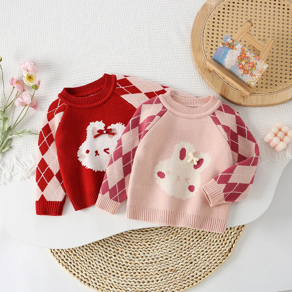 Girls' sweater autumn and winter new Korean cute baby girl cartoon rabbit diamond grid base pullover sweater
Girls' sweater autumn and winter new Korean cute baby girl cartoon rabbit diamond grid base pullover sweater